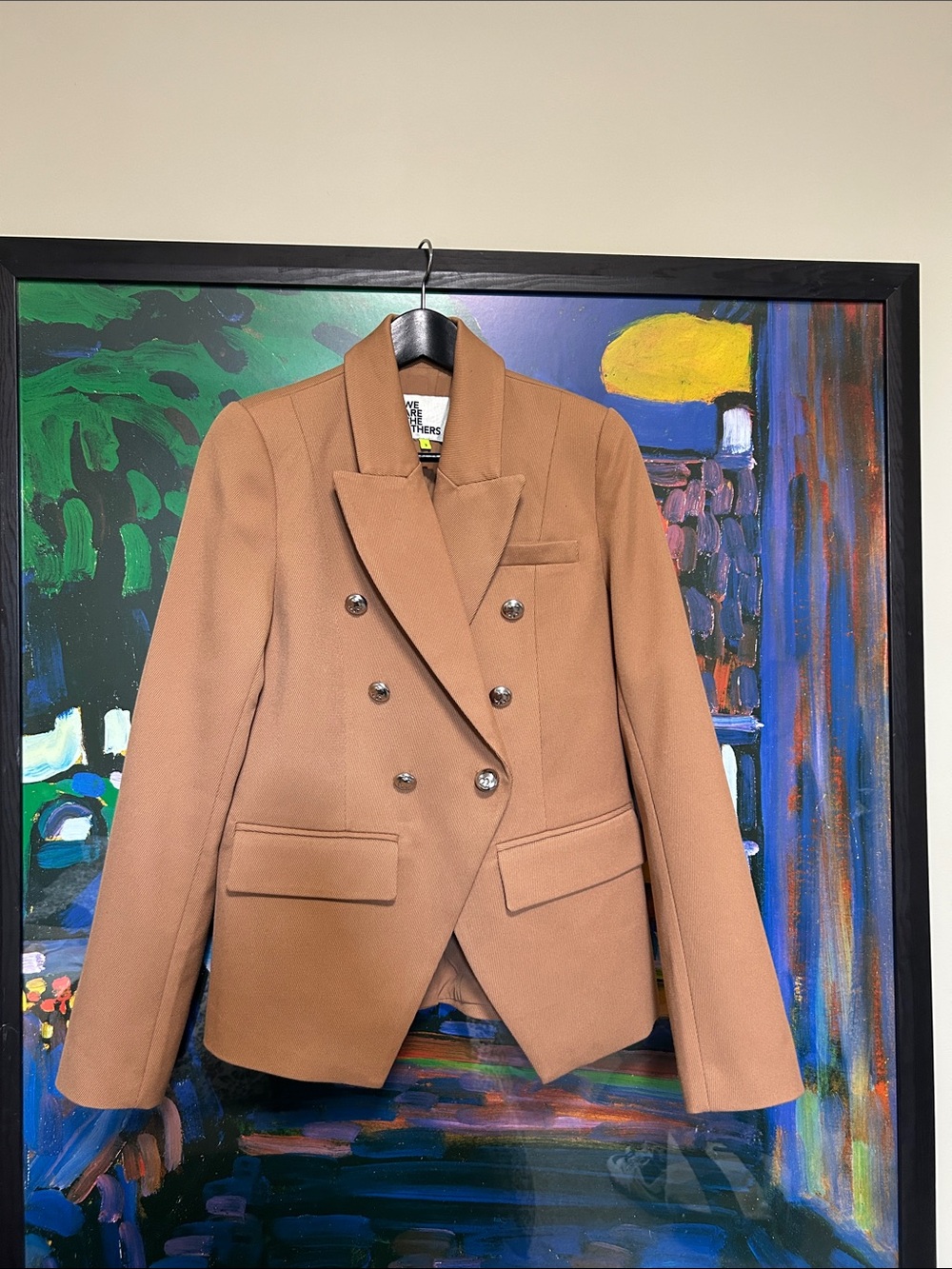 Double-Breasted Camel Blazer Jacket - Women
